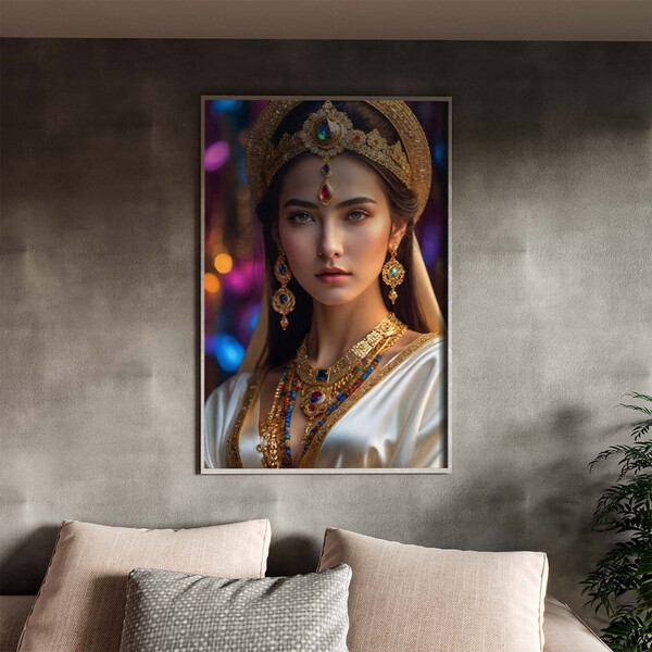 Quadro Decorativo Conceito Deusa Serenidade Com Moldura Prata