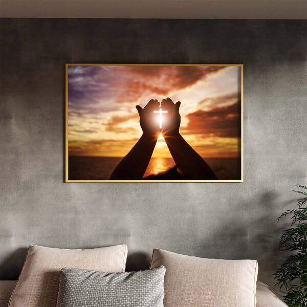 Quadro Decorativo Conceito Faith Com Moldura Dourada - 180x10