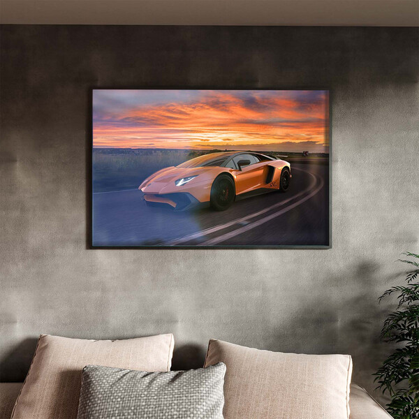 Quadro Decorativo Conceito Lamborguine Laranja Com Moldura E