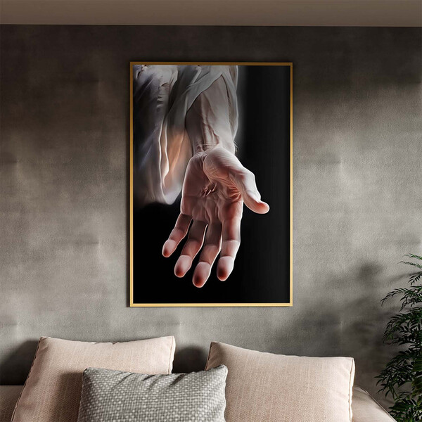 Quadro Decorativo Conceito Mão De Jesus Com Moldura Dourada -