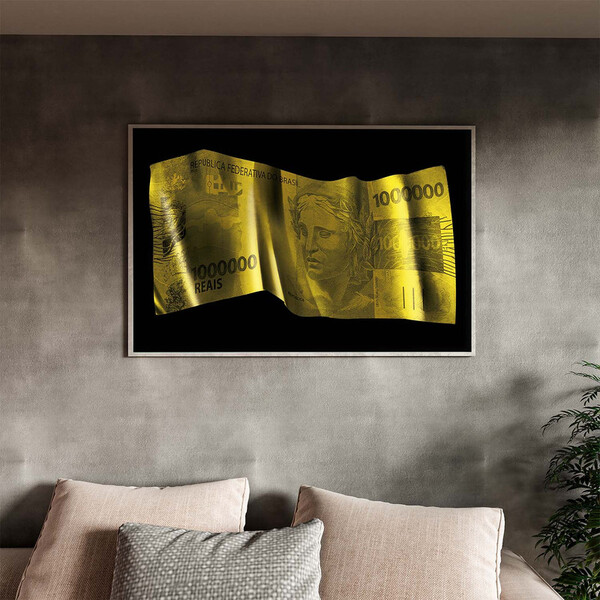 Quadro Decorativo Conceito Nota De 1 Milhão Com Moldura Prata