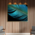 Quadro Decorativo Conceito Pena Azul Com Moldura Dourada - 20
