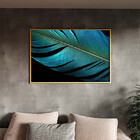 Quadro Decorativo Conceito Pena Azul Com Moldura Dourada - 90