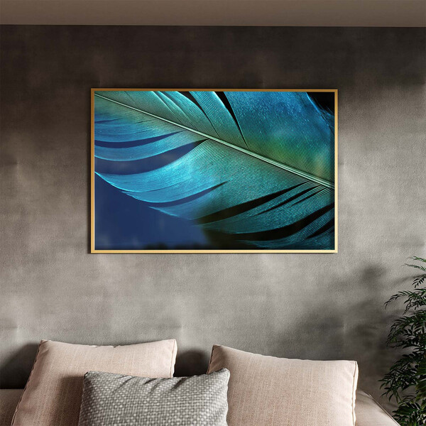 Quadro Decorativo Conceito Pena Azul Com Moldura E Vidro Dour