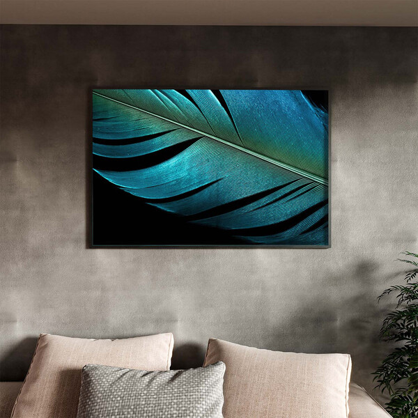Quadro Decorativo Conceito Pena Azul Com Moldura Preto - 150x