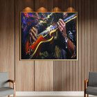 Quadro Decorativo Conceito Play Guitar Com Moldura Dourada -
