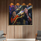 Quadro Decorativo Conceito Play Guitar Com Moldura Dourada -