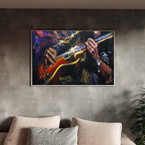 Quadro Decorativo Conceito Play Guitar Com Moldura Prata - 20
