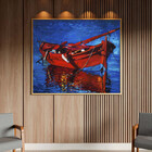 Quadro Decorativo Conceito Red Boat Com Moldura Dourada - 180