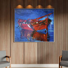 Quadro Decorativo Conceito Red Boat Com Moldura E Vidro Prata