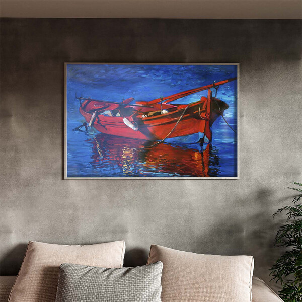 Quadro Decorativo Conceito Red Boat Com Moldura E Vidro Prata
