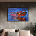 Quadro Decorativo Conceito Red Boat Com Moldura E Vidro Preto