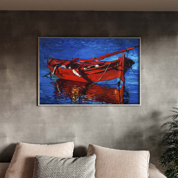 Quadro Decorativo Conceito Red Boat Com Moldura Prata - 150x8