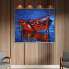 Quadro Decorativo Conceito Red Boat Com Moldura Prata - 180x1