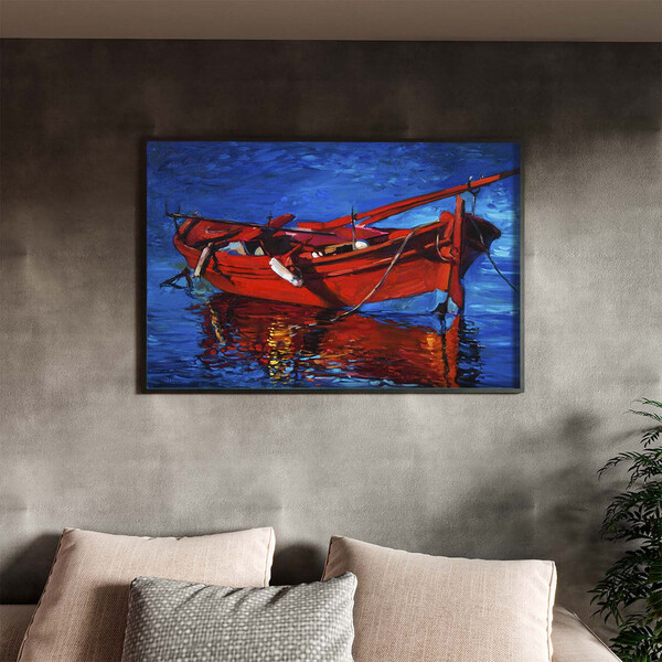 Quadro Decorativo Conceito Red Boat Com Moldura Preto - 180x1