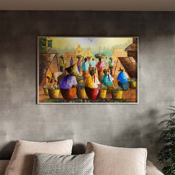 Quadro Decorativo Conceito Vilarejo Com Moldura Prata - 180x1