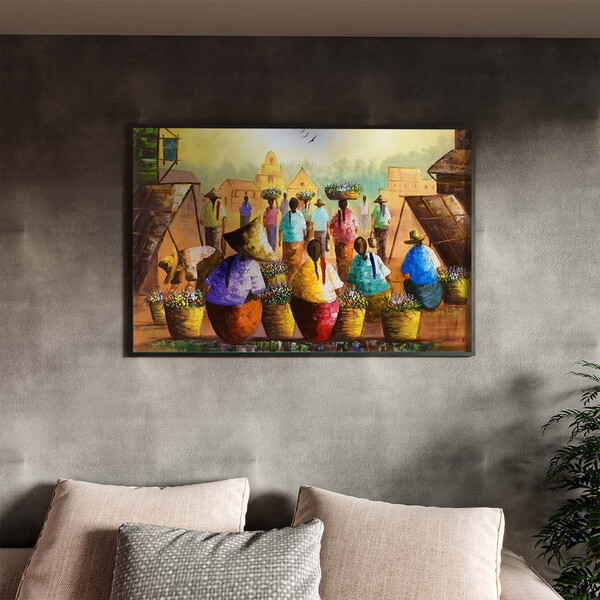 Quadro Decorativo Conceito Vilarejo Com Moldura Preto - 90x60