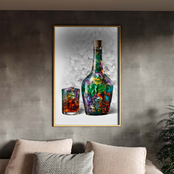 Quadro Decorativo Conceito Wisky Colorful Com Moldura Dourada