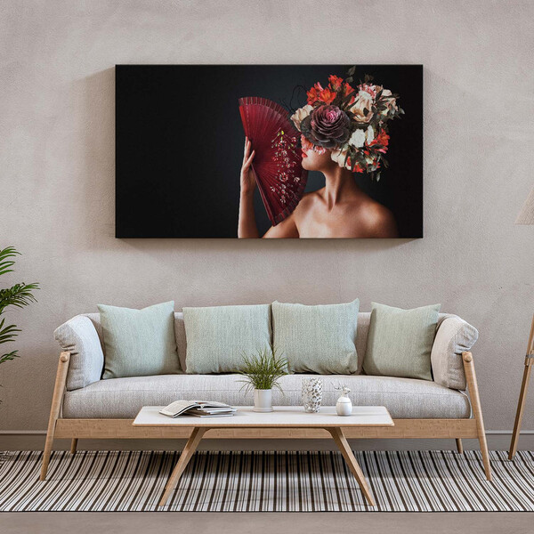Quadro Decorativo Conceito Woman Flower Leque - 200x100 Cm