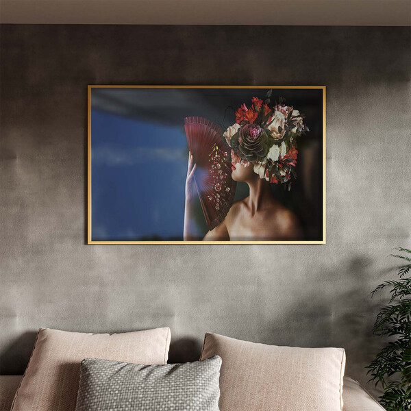 Quadro Decorativo Conceito Woman Flower Leque Com Moldura E V