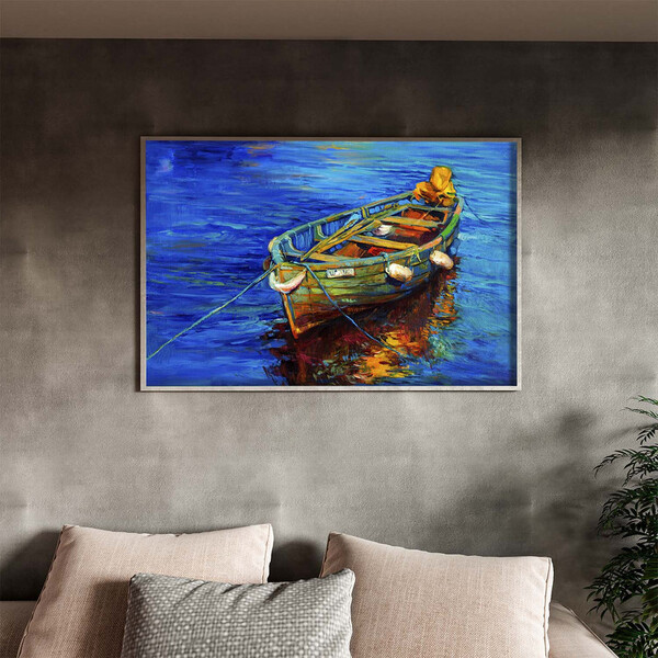 Quadro Decorativo Conceito Yellow Boat Com Moldura Prata - 90
