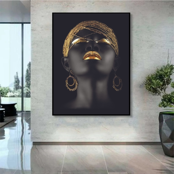 Quadro Decorativo Conceitual African Beauty Com Moldura Preto