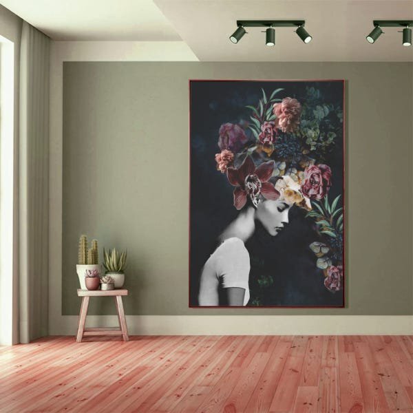 Quadro Decorativo Conceitual Bloom Flowers Com Moldura Marrom
