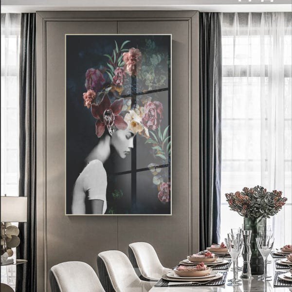 Quadro Decorativo Conceitual Bloom Flowers Com Moldura Prata