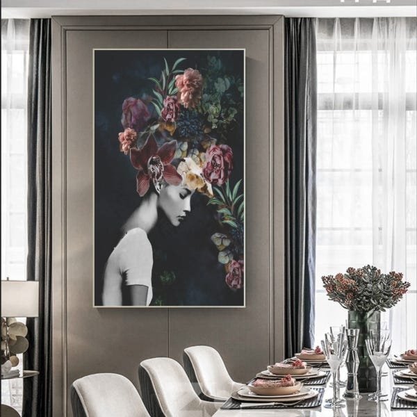 Quadro Decorativo Conceitual Bloom Flowers Com Moldura Prata