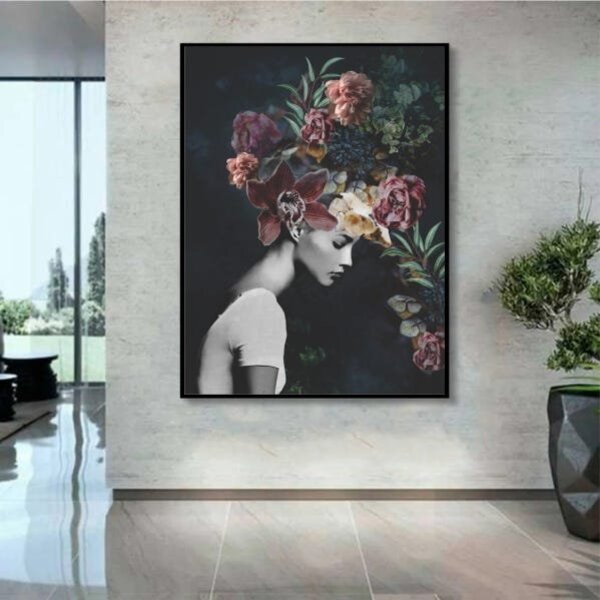 Quadro Decorativo Conceitual Bloom Flowers Com Moldura Preto