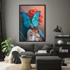 Quadro Decorativo Conceitual Blue Butterfly Moldura Preto E V
