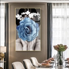 Quadro Decorativo Conceitual Blue Floral Com Moldura Dourada