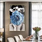 Quadro Decorativo Conceitual Blue Floral Com Moldura Dourada