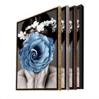 Quadro Decorativo Conceitual Blue Floral Com Moldura Marrom 1