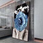 Quadro Decorativo Conceitual Blue Floral Com Moldura Marrom 1
