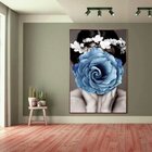 Quadro Decorativo Conceitual Blue Floral Com Moldura Marrom 1