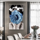 Quadro Decorativo Conceitual Blue Floral Com Moldura Prata 20