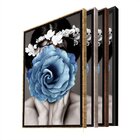 Quadro Decorativo Conceitual Blue Floral Com Moldura Prata 90