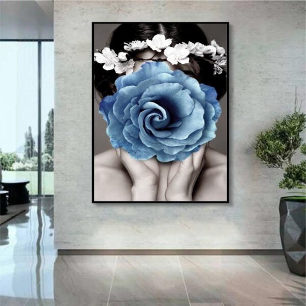 Quadro Decorativo Conceitual Blue Floral Com Moldura Preto 15