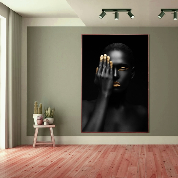 Quadro Decorativo Conceitual Fingers Gold Com Moldura Marrom