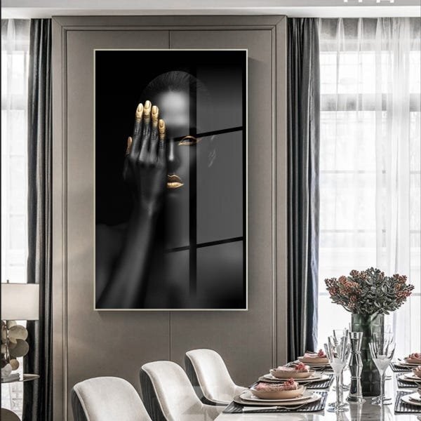 Quadro Decorativo Conceitual Fingers Gold Com Moldura Prata E