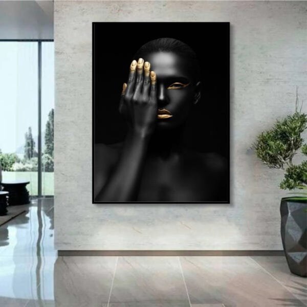 Quadro Decorativo Conceitual Fingers Gold Com Moldura Preto 1