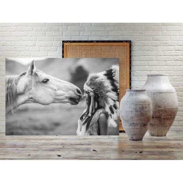 Quadro Decorativo Conceitual Horse Kiss Indian - 180x100cm