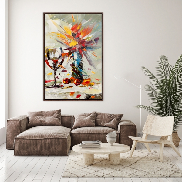 Quadro Decorativo Conceitual Taça. Vasos E Flores Moldura Mar