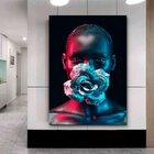 Quadro Decorativo Conceitual Woman Black Face Flower Silver -