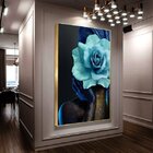 Quadro Decorativo Conceitual Woman Blue Rose Com Moldura Dour