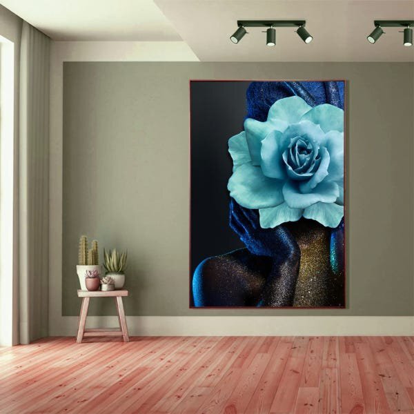 Quadro Decorativo Conceitual Woman Blue Rose Com Moldura Marr