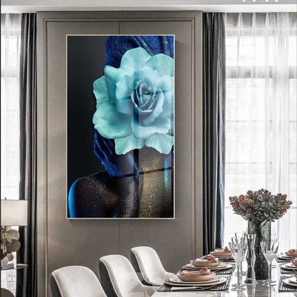 Quadro Decorativo Conceitual Woman Blue Rose Com Moldura Prat