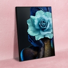 Quadro Decorativo Conceitual Woman Blue Rose Com Moldura Pret