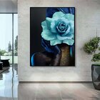 Quadro Decorativo Conceitual Woman Blue Rose Com Moldura Pret